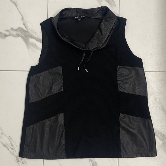 Picadilly Black Sleeveless Cowl Neck Top Faux Leather Sz S - Picture 11 of 11